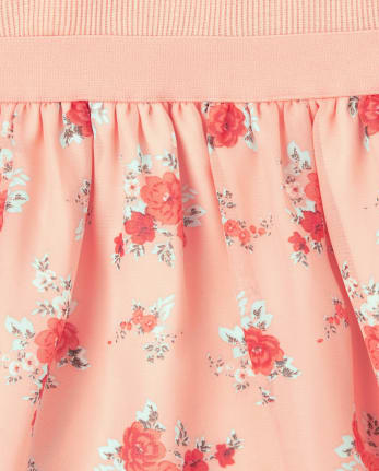Girls Floral Ribbed Knit To Woven Dress