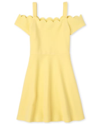 Girls Scalloped Off Shoulder Dress