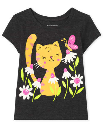 Baby And Toddler Girls Cat Graphic Tee
