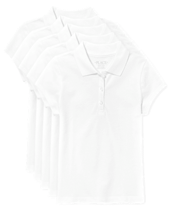 Girls Uniform Ruffle Soft Stretch Pique Polo 5-Pack
