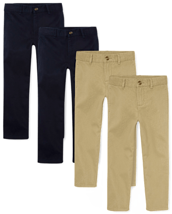 Boys Uniform Stretch Straight Chino Pants 4-Pack