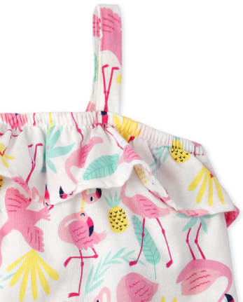 Toddler Girls Flamingo Ruffle Tank Top 2-Piece Set