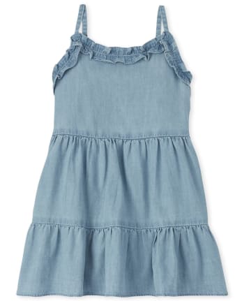 Baby And Toddler Girls Sleeveless Denim Woven Ruffle Dress | The ...