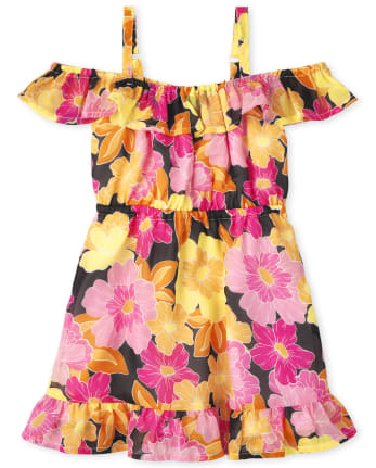 Toddler Girls Short Sleeve Floral Cold Shoulder Woven Ruffle Dress FUCHSIA PURPLE The Children s Place