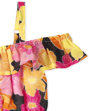 Vestido floral con volantes y hombros descubiertos para niñas pequeñas