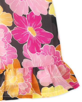 Vestido floral con volantes y hombros descubiertos para niñas pequeñas