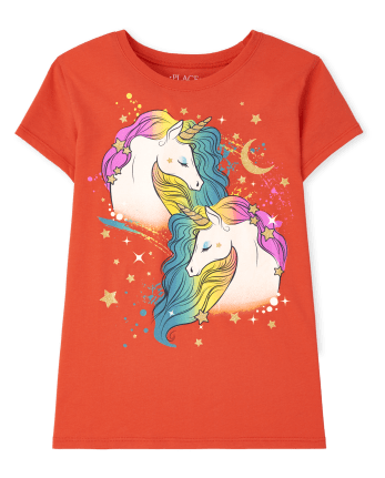 T-shirt graphique licorne arc-en-ciel pour fille