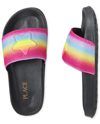 Girls Glitter Rainbow Star Slides