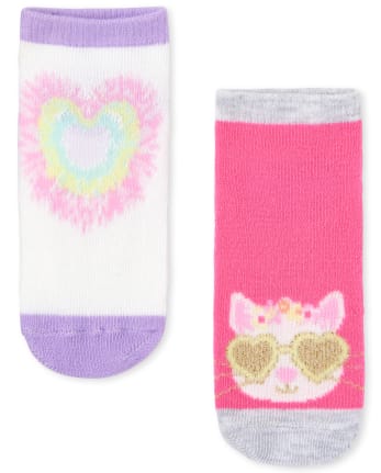 Paquete de 6 calcetines tobilleros con diseño de gato para niñas pequeñas