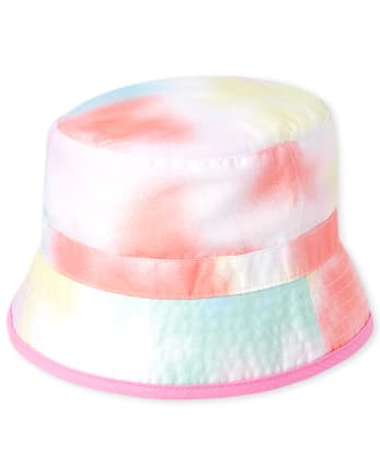 Sombrero de pescador con teñido anudado arcoíris para niñas pequeñas