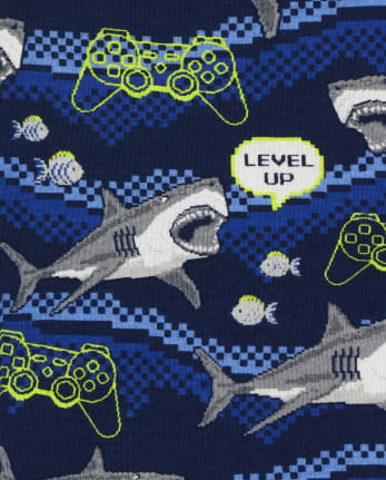 Boys Glow Shark Gamer Snug Fit Cotton Pajamas 2-Pack