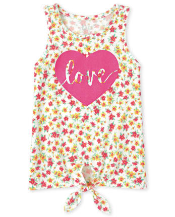 Girls Graphic Tie Front Tank Top