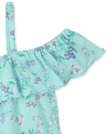 Girls Print Ruffle Tank Top