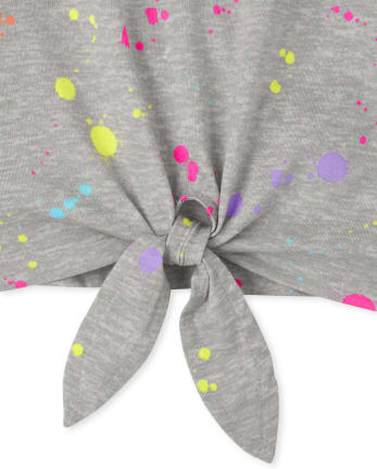 Camiseta sin mangas estampada con lazo en la parte delantera para niñas