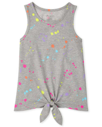 Camiseta sin mangas estampada con lazo en la parte delantera para niñas