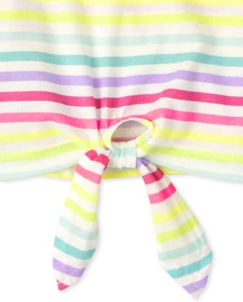 Camiseta sin mangas estampada con lazo en la parte delantera para niñas