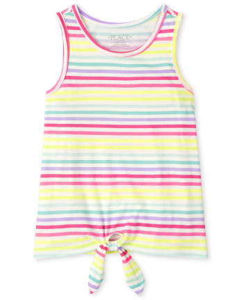 Camiseta sin mangas estampada con lazo en la parte delantera para niñas