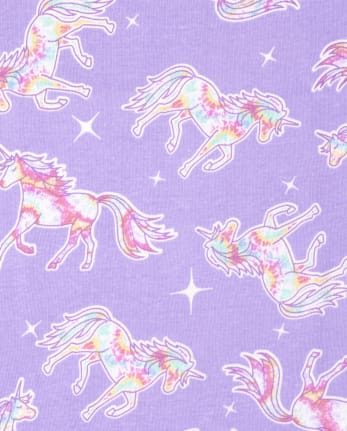 Girls Glow Tie Dye Unicorn Snug Fit Cotton Pajamas