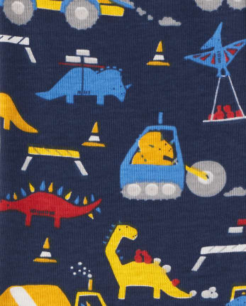 Paquete de 2 pijamas unisex de algodón con rayas de dinosaurio para bebés y niños pequeños