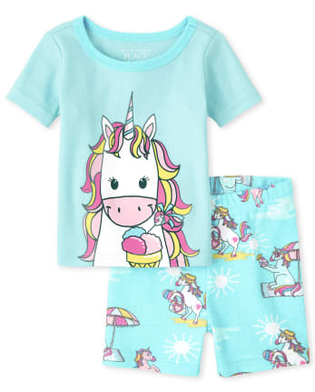 Pijama de algodón con ajuste ceñido de unicornio para bebés y niñas pequeñas