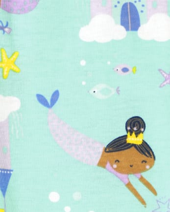 Pijama de algodón con ajuste ceñido de sirena para bebés y niñas pequeñas