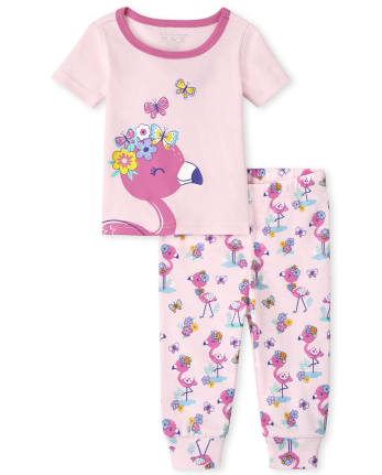 Pijama de algodón ajustado con flamencos para bebés y niñas pequeñas