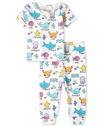 Pijama unisex de algodón de manga corta con diseño de criatura marina para  bebés y niños pequeños