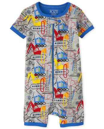Baby And Toddler Boys Construction Vehicles Snug Fit Cotton One Piece Pajamas
