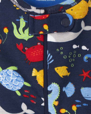 Lot de 2 pyjamas une pièce en coton ajustés à rayures créatures marines pour bébés et tout-petits garçons