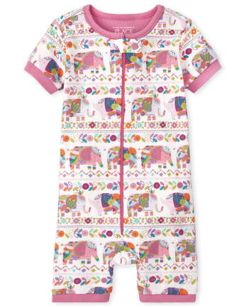 Pijama de una pieza de algodón con ajuste ceñido de elefante para niñas pequeñas y bebés