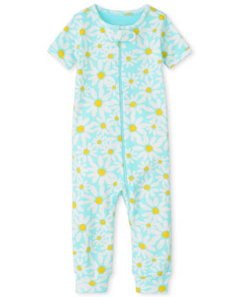 Pijama de una pieza de algodón con ajuste ceñido de margaritas para bebés y niñas pequeñas