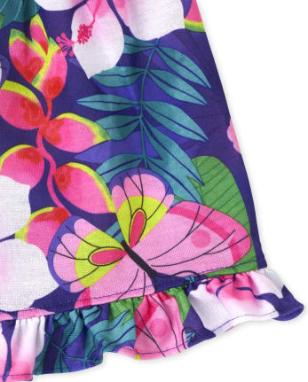 Girls Floral Ruffle Pajamas - MIDNGHTVLT NEON