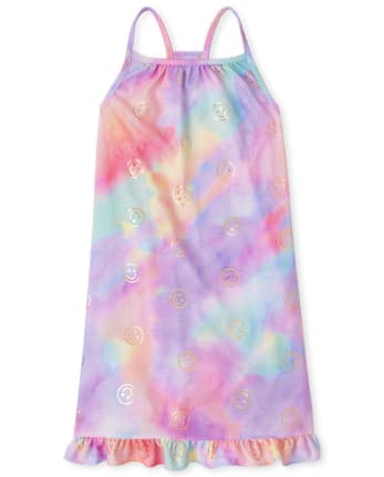 Girls Foil Happy Face Ruffle Nightgown