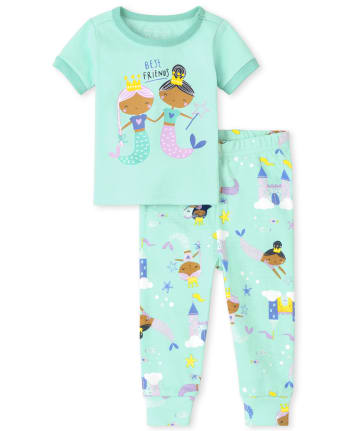 Baby And Toddler Girls Mermaid Snug Fit Cotton Pajamas