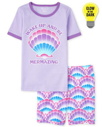 Girls Glow Mermaid Snug Fit Cotton Pajamas