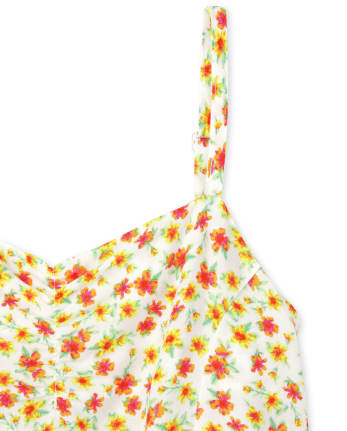 Niñas Mameluco sin mangas con volante floral