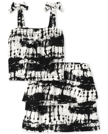 Girls Tie Dye Bow Tank Top And Tiered Skirt 2-Piece Set