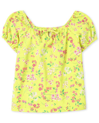 Girls Floral Keyhole Top