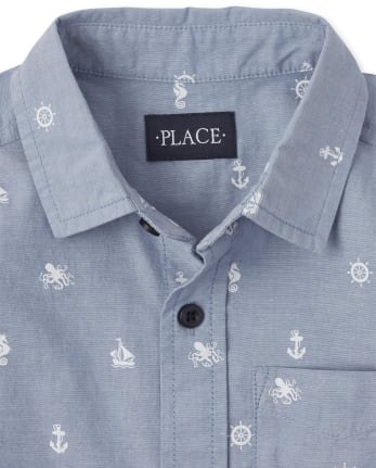 Boys Nautical Poplin Button Down Shirt