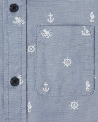 Boys Nautical Poplin Button Down Shirt