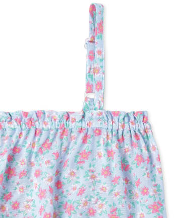 Girls Floral Smocked Tank Top And Skirt 2-Piece Set