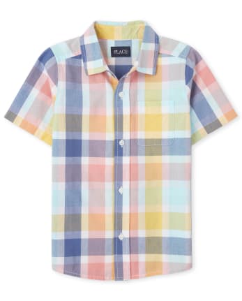 Boys Plaid Poplin Button Up Shirt