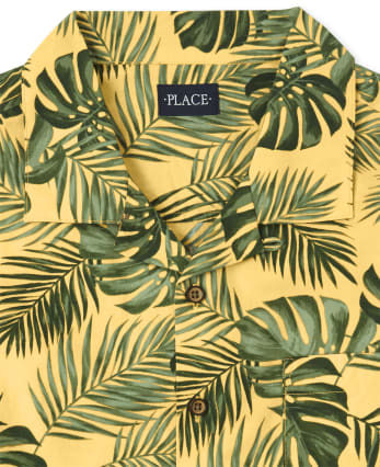 Camisa con botones de popelina de hojas tropicales de papá y yo para hombre