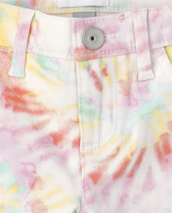 Girls Rainbow Tie Dye Twill Skimmer Shorts