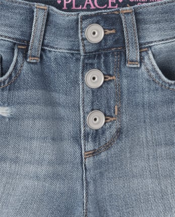 Shorts de novia de mezclilla con botones desgastados en la parte delantera para niñas