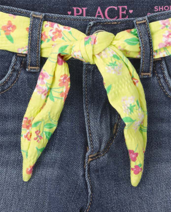 Girls Belted Denim Shortie Shorts