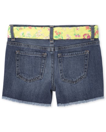 Girls Belted Denim Shortie Shorts