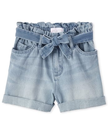 The Children's Place Baby and Toddler Girls Denim Paper Bag Waist Shorts 