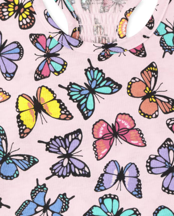 Paquete de 3 camisetas sin mangas con espalda fruncida y mariposa para niñas