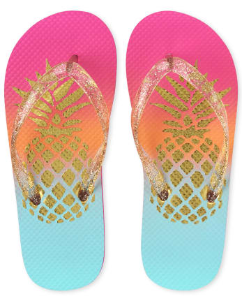 Girls Foil Pineapple Flip Flops
